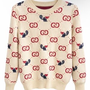 Cream Crewneck with Red and Navy Fox Motif